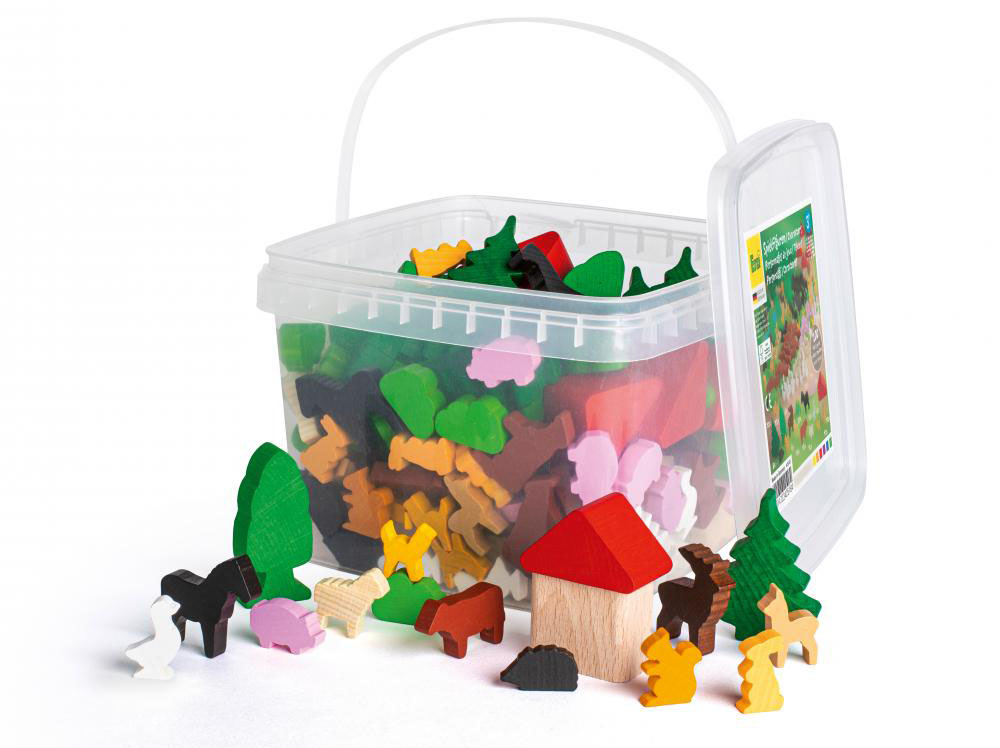 Drewniane figurki zwierząt drzew domów 200 elementów Erzi - obrazek 2